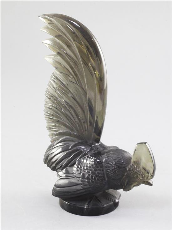 Coq Nain/Cockerel. A glass mascot by René Lalique, introduced on 10/2/1928, No.1135 Height 20.2cm.